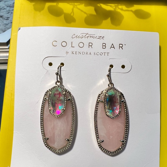 NWT Kendra Scott RARE & Retired Emmy Earrings Rose Quartz, Dichroic Yellow Gold - Picture 3 of 17